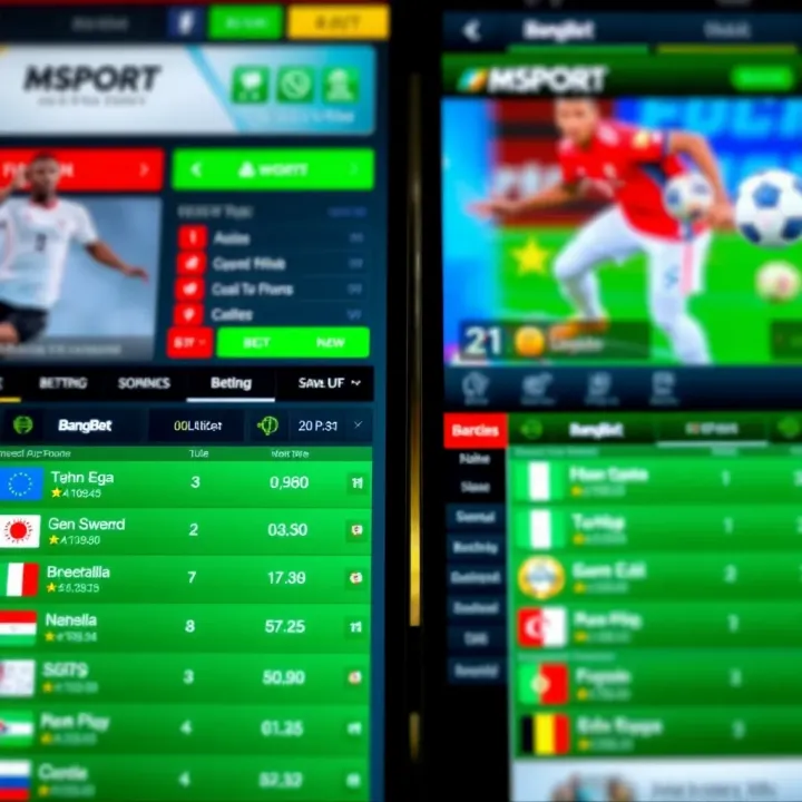 User interface comparison of Bangbet and Msport sports betting platforms showing different betting options