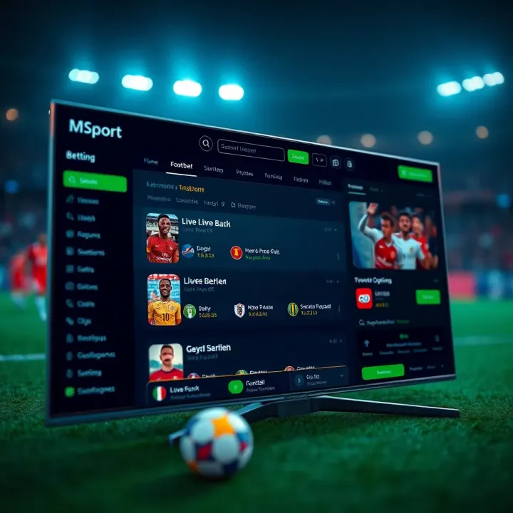 User interface showcasing MSport betting platform with live football match options