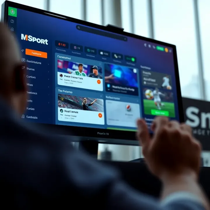 Dashboard view of MSport online platform showing navigation menu and sports categories