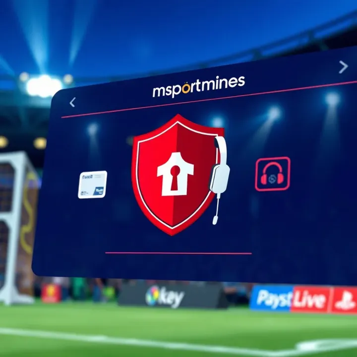 Secure payment options and customer support system of Msport Mines with shield and headset icons