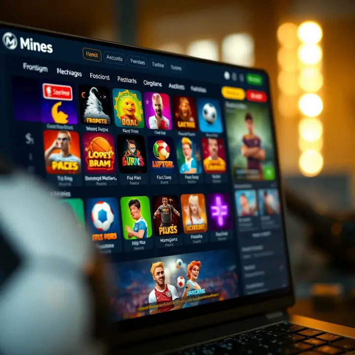 User interface showcasing Msport Mines platform with colorful game icons and navigation menu