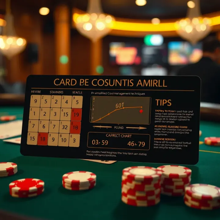 Diagram showing a simplified card counting chart and bankroll management tips