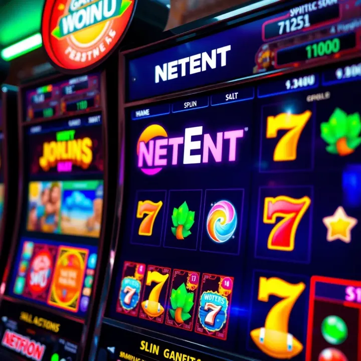 Colorful casino slot machine with vibrant symbols and spinning reels