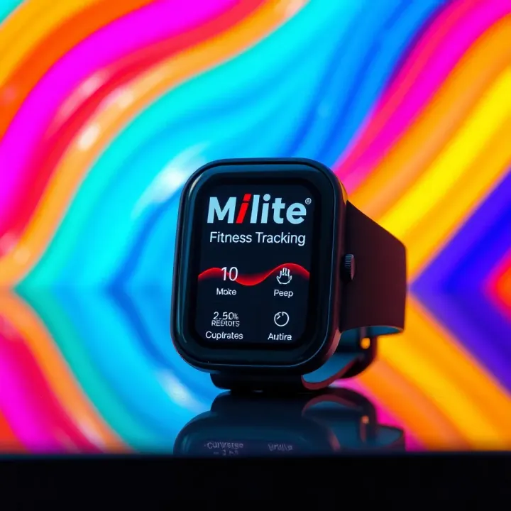Mlite Msport device showcasing its digital fitness tracking features on a vibrant background
