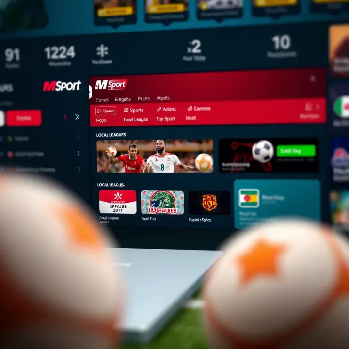 Dashboard view of MSport app showing sports categories and betting features
