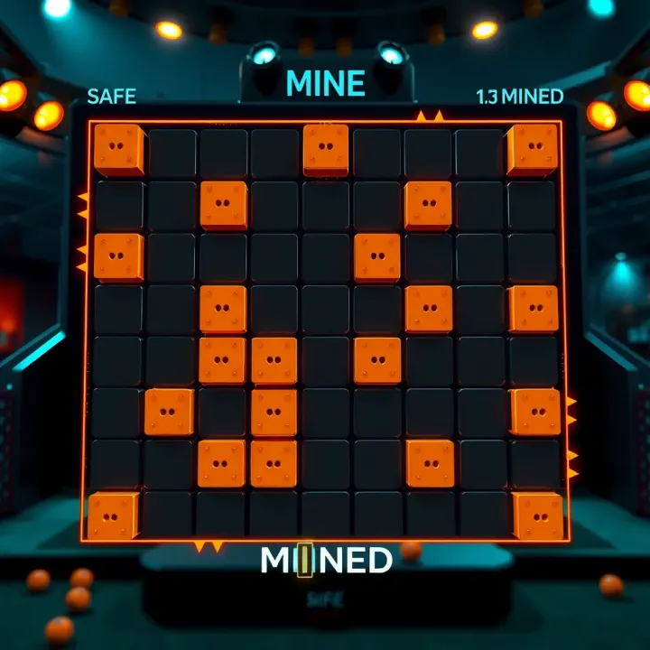 Digital game board inspired by minesweeper with highlighted safe spots and mined areas