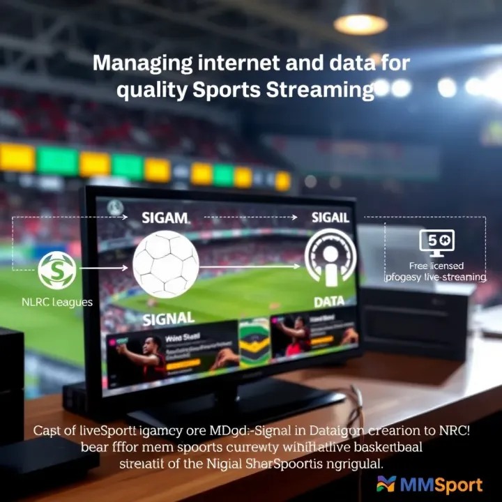 Managing Internet and Data for Quality Sports Streaming on MSport Graphic illustrating internet signal and data usage for smooth live sports streaming