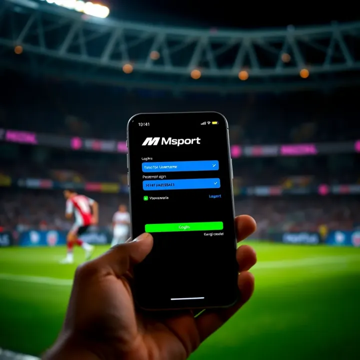 Msport App Login Screen Overview Mobile phone screen displaying Msport app login interface with username and password fields