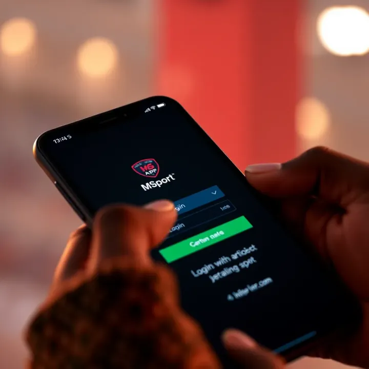 User entering login credentials on the MSport app on a smartphone screen