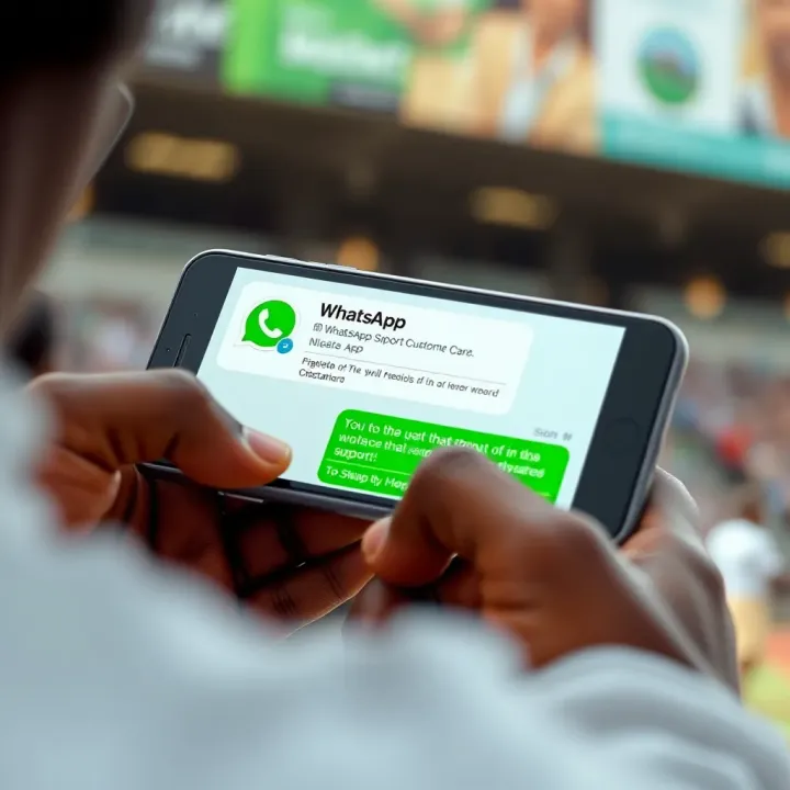 Smartphone displaying a WhatsApp chat with MSport support in Nigeria