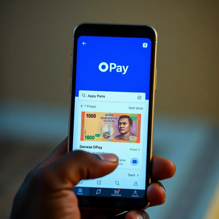 Mobile phone screen displaying the OPay app interface with Nigerian currency visible