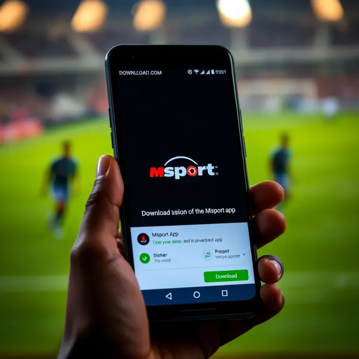 Android smartphone displaying download and installation progress for Msport app
