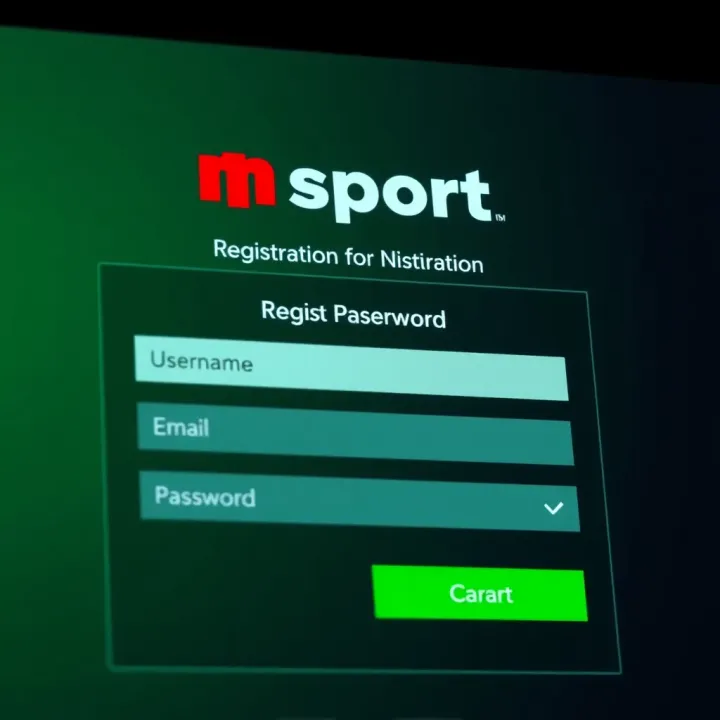 Screenshot of Msport registration form showing fields for username, email, and password