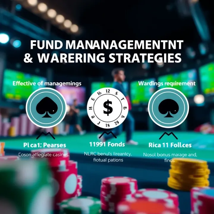 Graphic depicting strategic management of casino funds and wagering requirements for successful gameplay