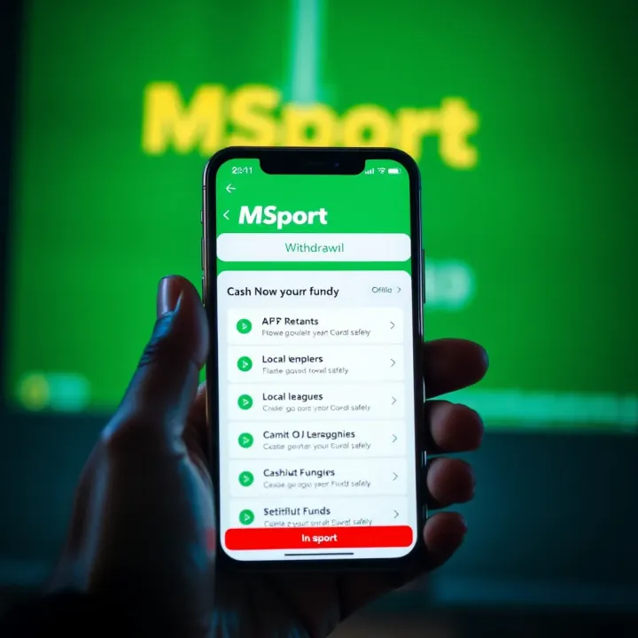Mobile device displaying the MSport app withdrawal screen with clear options for cashing out funds safely
