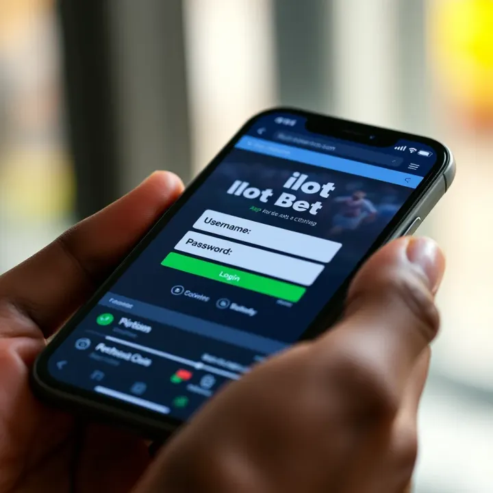 Screenshot of Ilot Bet app login screen showing username and password fields on a smartphone