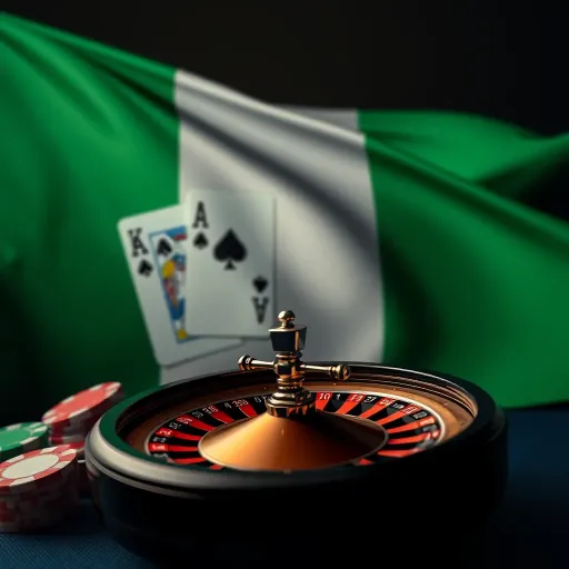 Legal Framework of Gambling in Nigeria Illustration of Nigerian flag with gambling icons like cards and roulette wheel symbolizing legal gambling framework