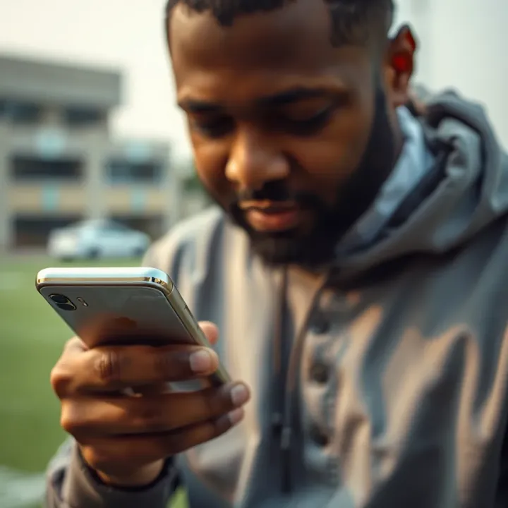 Inspecting Mobile MSport Phone Condition and Features Close-up of a smartphone being inspected for condition and features