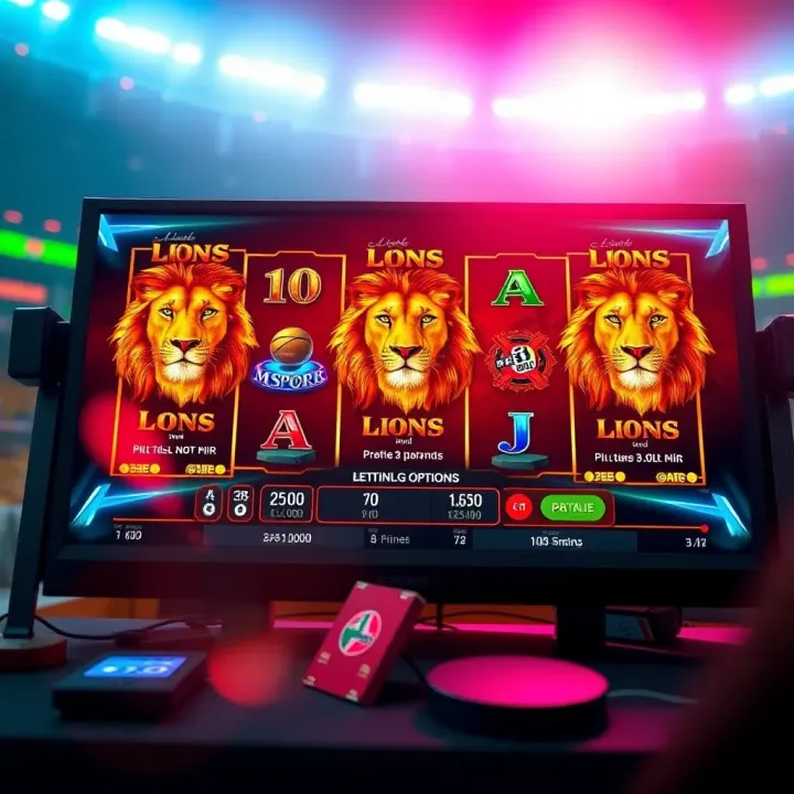 Screenshot of the MSport 5 Lions demo interface displaying vibrant lion-themed reels with betting options