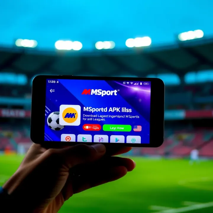 Android device displaying MSport APK download screen from a trusted website