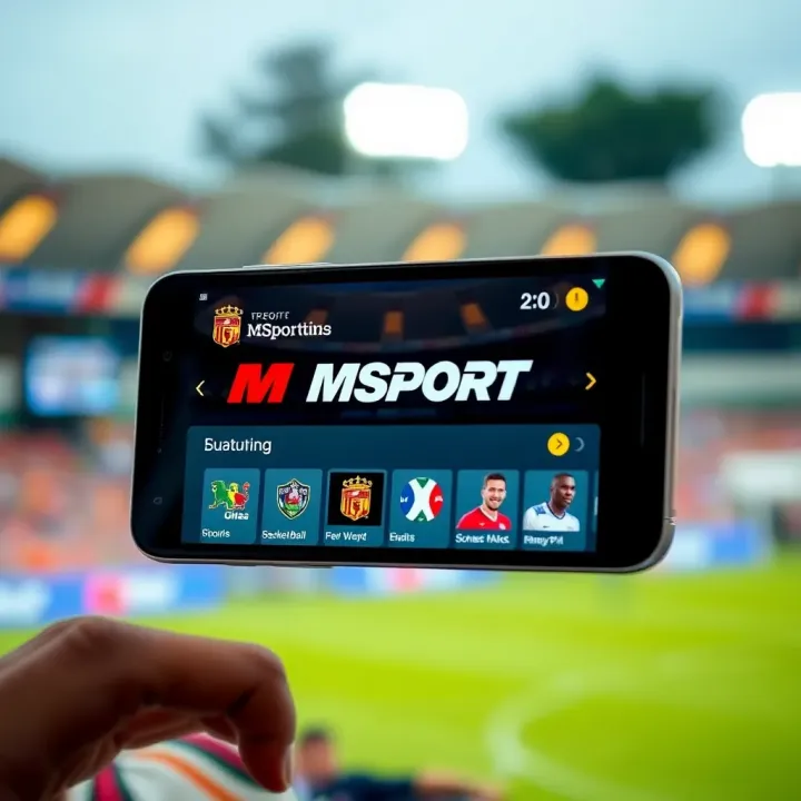 Smartphone displaying MSport APK interface with sports streaming options