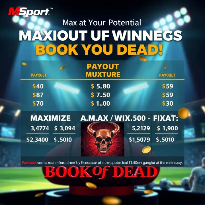Graphic showing payout structure and max win potential of MSport Book of Dead slot game