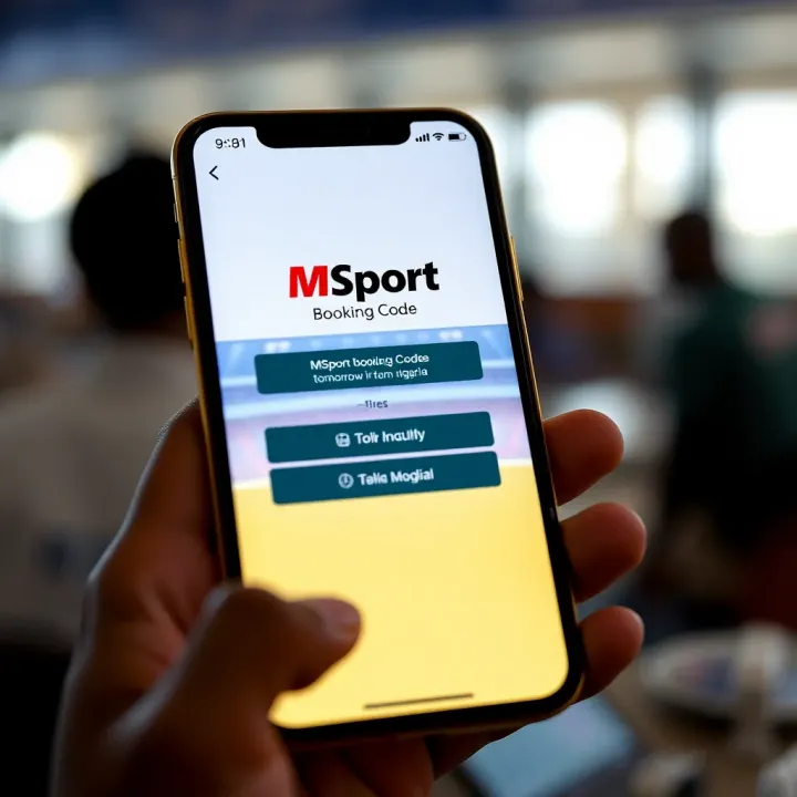 Mobile phone displaying MSport booking code for tomorrow's sports events in Nigeria