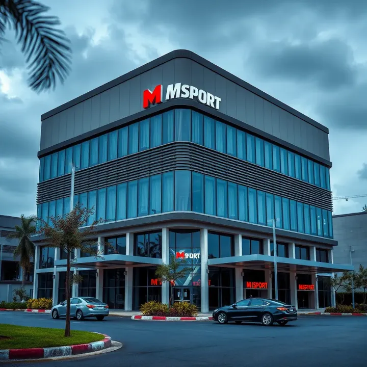 Modern office building representing the headquarters of MSport Company