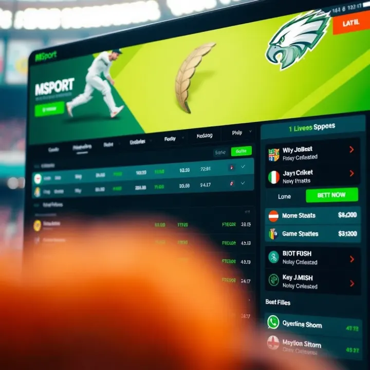 User interface of a cricket betting platform highlighting betting options and live updates