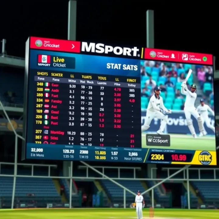Digital cricket scoreboard displaying live match statistics and player performance