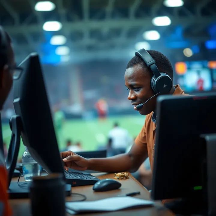 Customer support representative assisting a client via phone near Lagos
