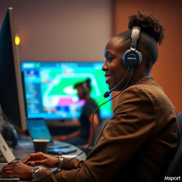 Customer service representative using headset to assist a caller