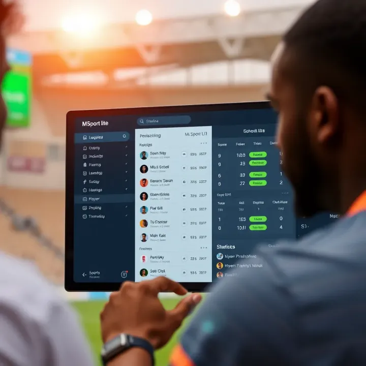 User interface of MSport Lite showing sports event scheduling and player statistics