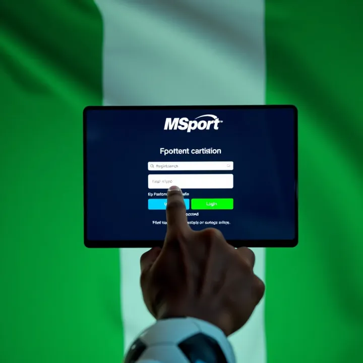 Accessing MSport Platform Login in Nigeria User entering login credentials on MSport platform with a Nigerian flag backdrop symbolizing local access