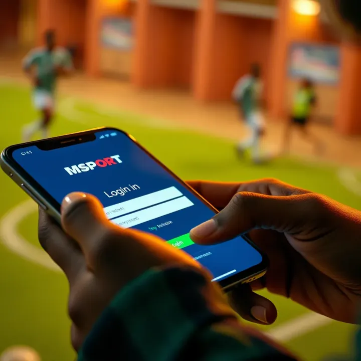 User entering login credentials on Msport platform interface on mobile phone