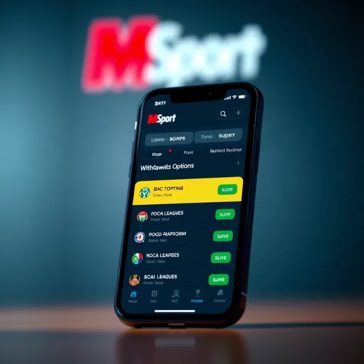 Digital representation of a mobile phone displaying a betting app interface with withdrawal options highlighted