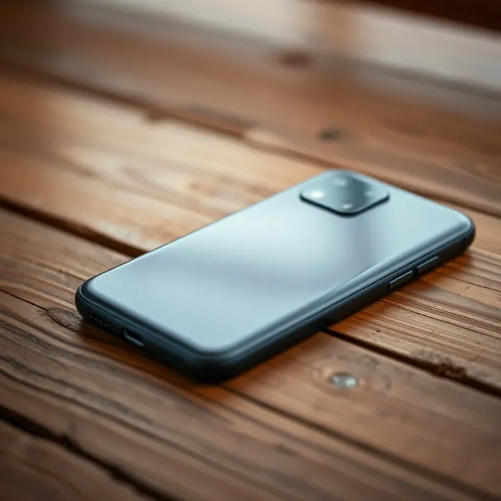 MSport Mlite phone placed on a rustic wooden surface highlighting its compact size and long-lasting battery feature