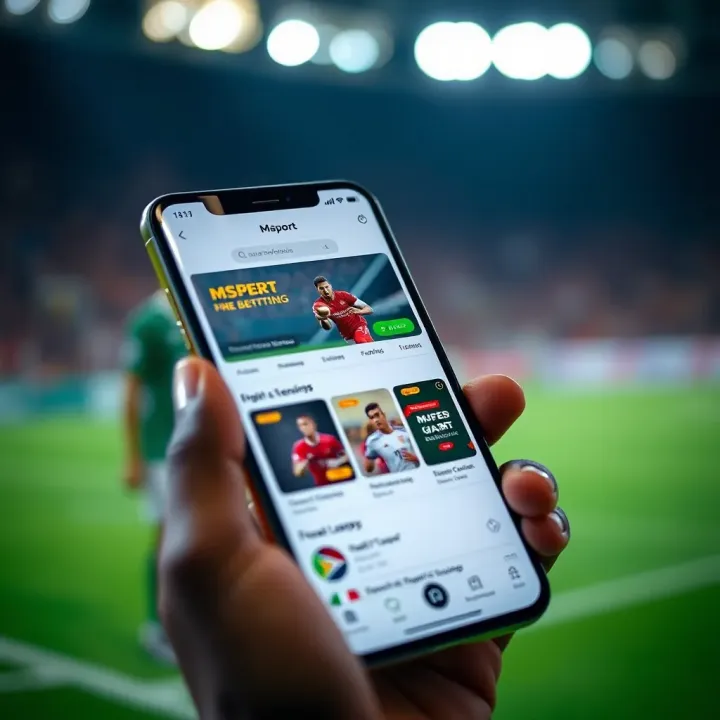 Mobile device displaying the Msport New Mobile Lite app interface with sports categories and betting options