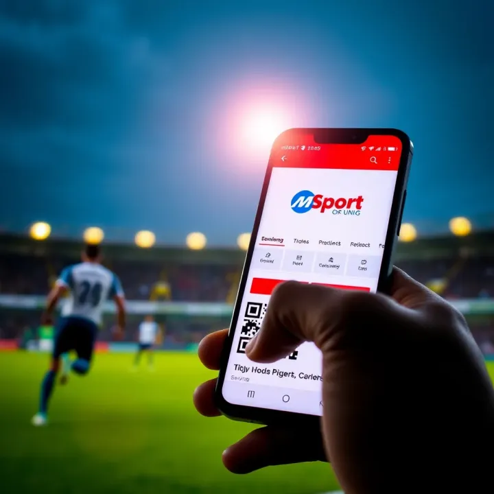 Android smartphone displaying the MSport NG app download page on a secure app store