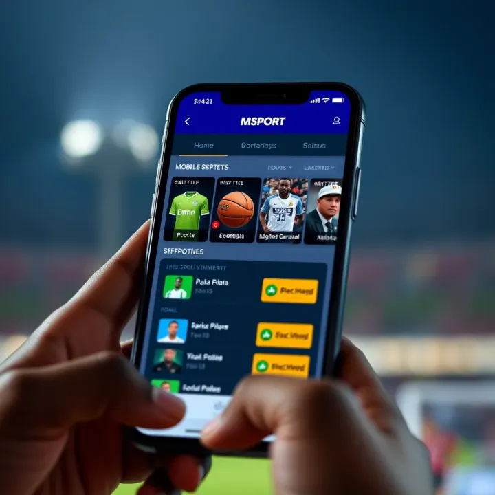 Mobile phone screen displaying Msport NG app interface with sports betting options