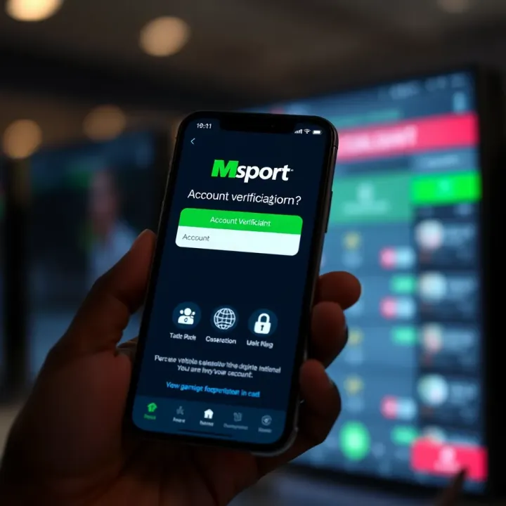 Account Verification Screen for Msport Nigerian Users Digital verification of Msport account using a smartphone with security icons