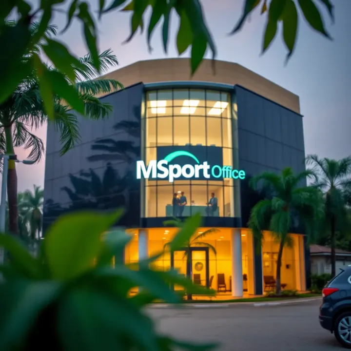 MSport Office Building in Abuja Exterior view of MSport office building in Abuja surrounded by greenery
