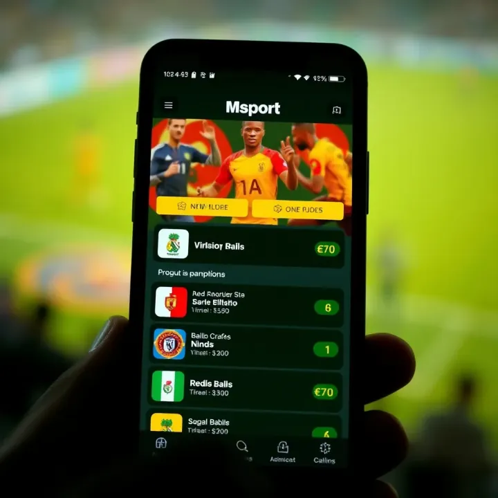 Smartphone displaying Msport app interface with betting options and Nigerian currency symbols