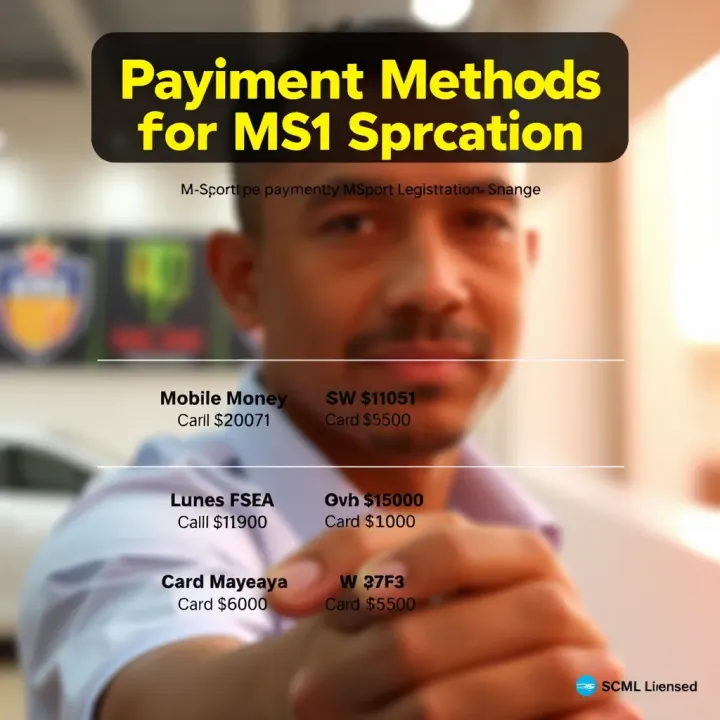 Illustration of payment options for MSport registration including mobile money and card payments in Nigerian currency
