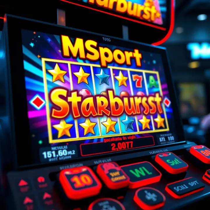 Colorful Starburst slot game symbols on a digital screen