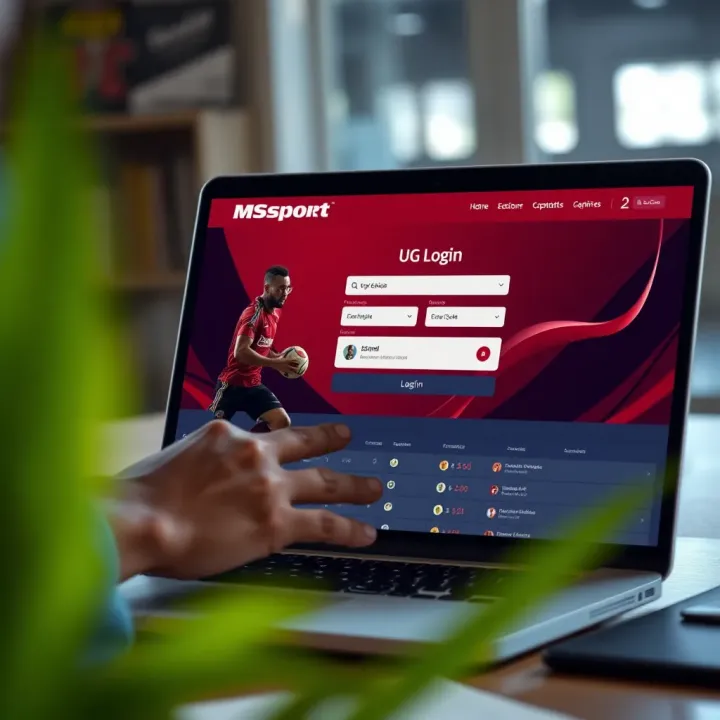 Accessing the MSport UG Login Platform User entering credentials on MSport UG login platform on a laptop screen