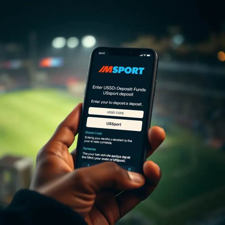 Mobile phone screen displaying USSD code input for Msport deposit in Nigeria