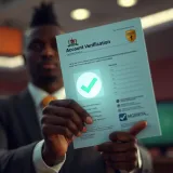 Illustration of a secure verification process with identification documents and a checkmark symbol