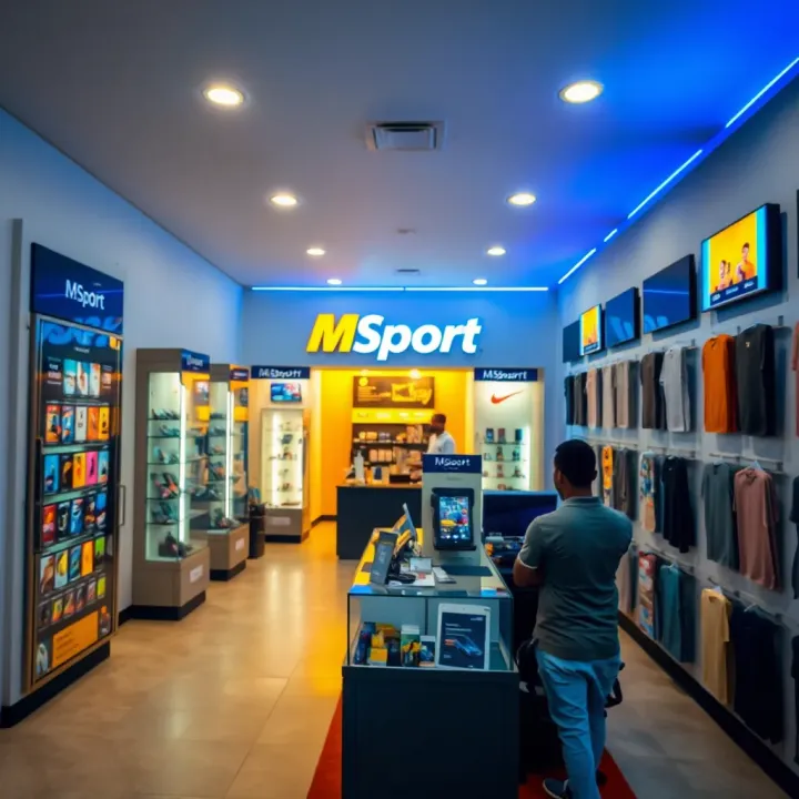 Interior view of a MSport shop showcasing mobile phones and customer service area