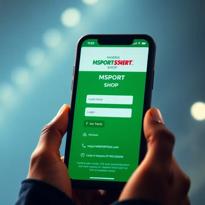 Mobile device displaying the Nigeria MSPORT Shop login screen with user input fields